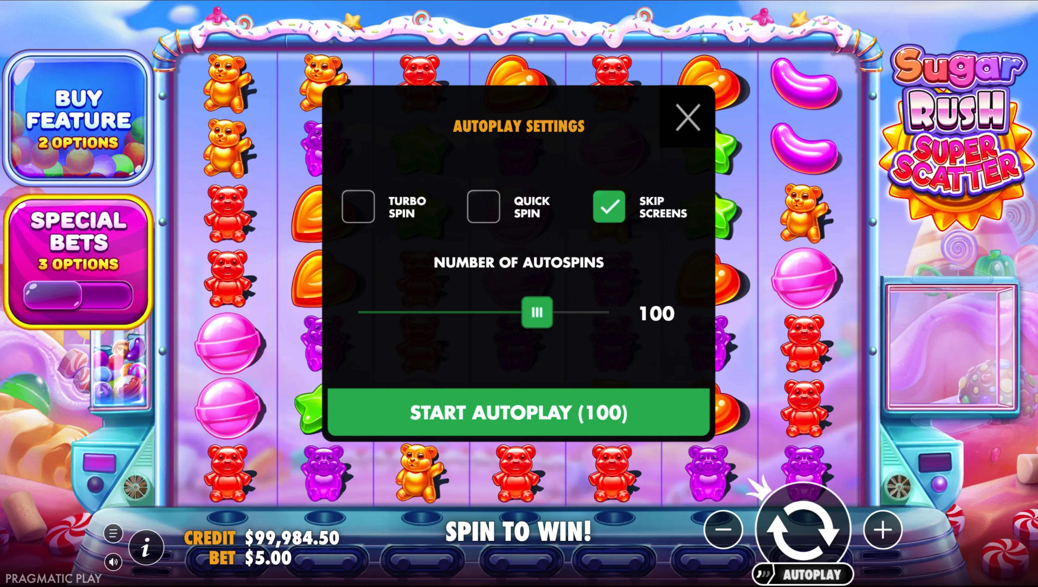 Sugar Rush Super Scatter έναρξη παιχνιδιού