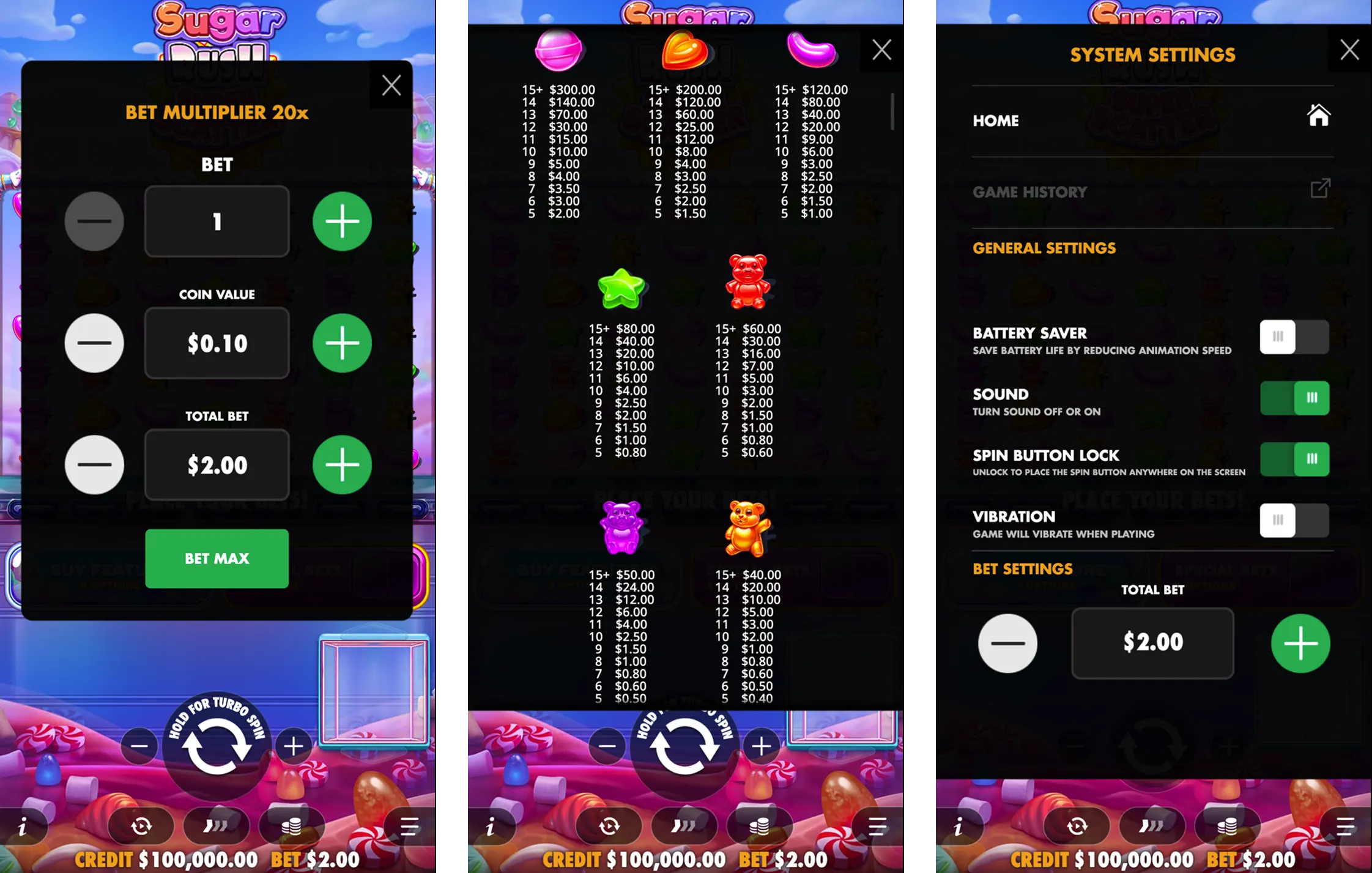 Sugar Rush Super Scatter οθόνη demo